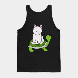 Kitty Cat Sits on Green Turtle Tank Top